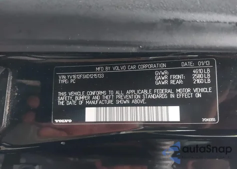 2013 Volvo S60 T5 z USA, uszkodzony, nr VIN YV1612FSXD1215133